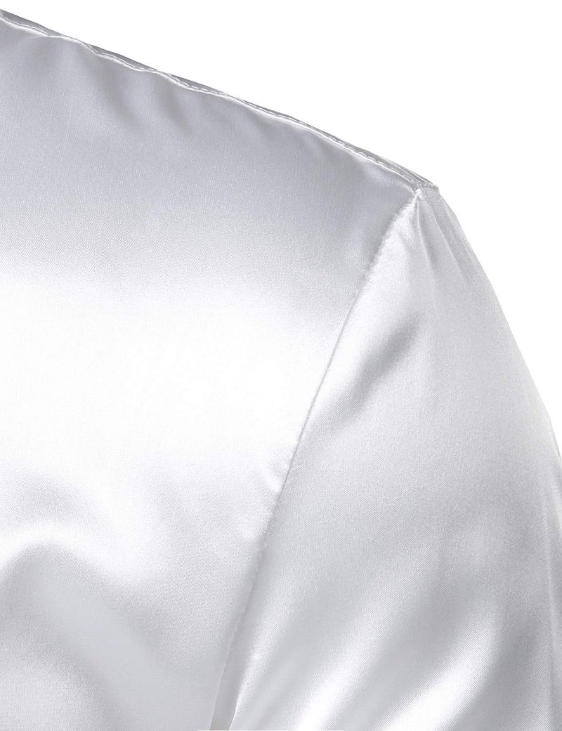 ZEROYAA Men's Luxury Shiny Silk Like Satin Button Up Dress Shirts ZLCL14-White Large - Image 5